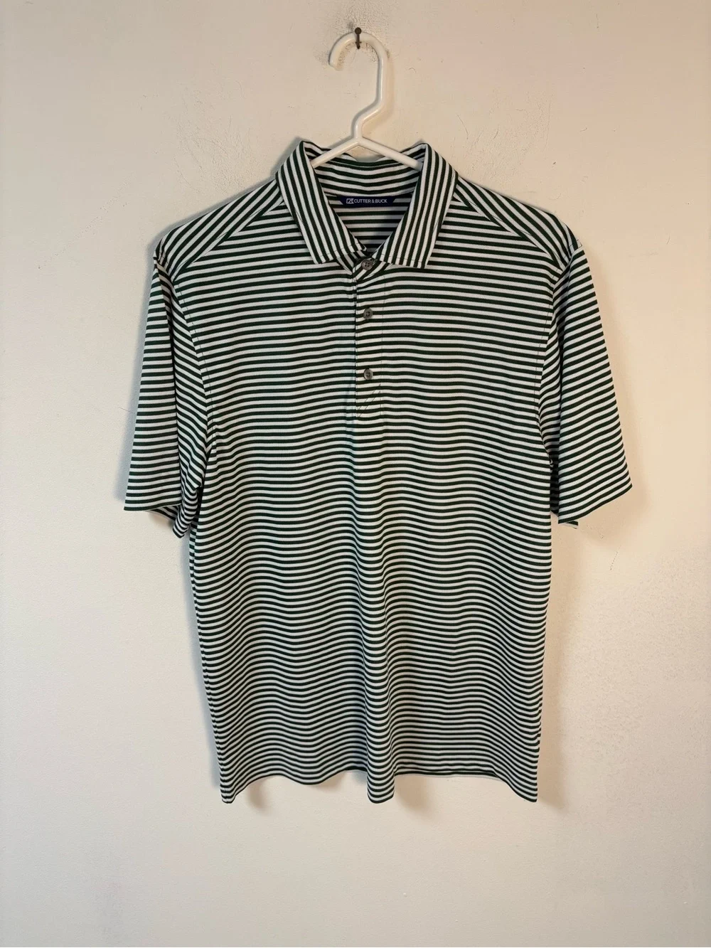 Cutter& Buck Classic Men’s Green & White Stripe Polo Shirt Golf Medium
